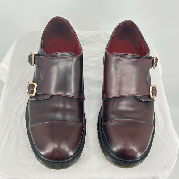Women's 6.5 Electric Karma Scotty Dark Cherry Red /‎ Brown Chunky Buckle Oxfords - Picture 3 of 10